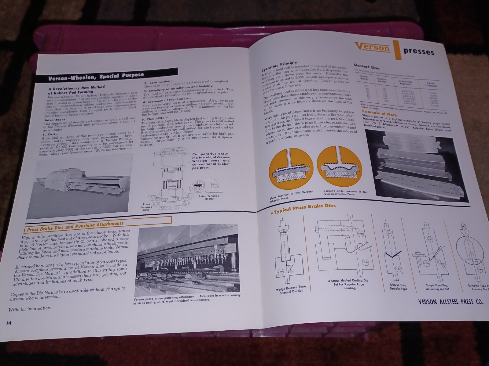 Verson allsteel Press Company PRESSES CATALOG G-53 sales Book Brakes Dies More