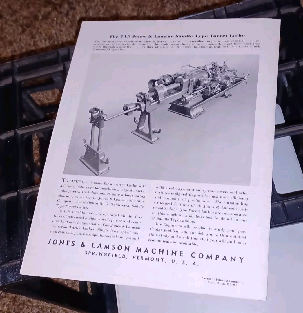 Jones & Lamson Machine Co SADDLE TYPE UNIVERSAL TURRET LATHES Catalog TOOL FLYER