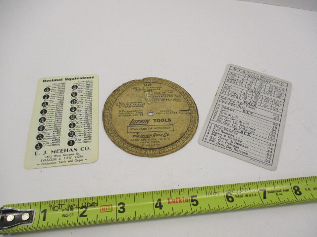 (3) Machinist Helps LUFKIN Tap Gage 1956 Calendar Equivalents Calculator VG