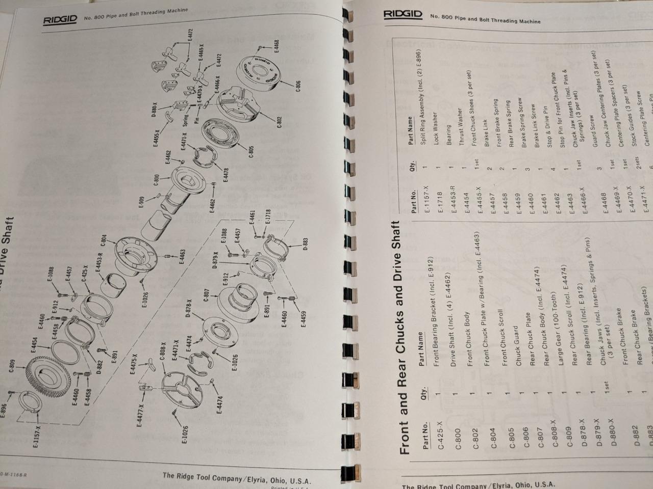 Ridgid 800 Pipe and Bolt Threading Machine Operator’s and Parts Manual