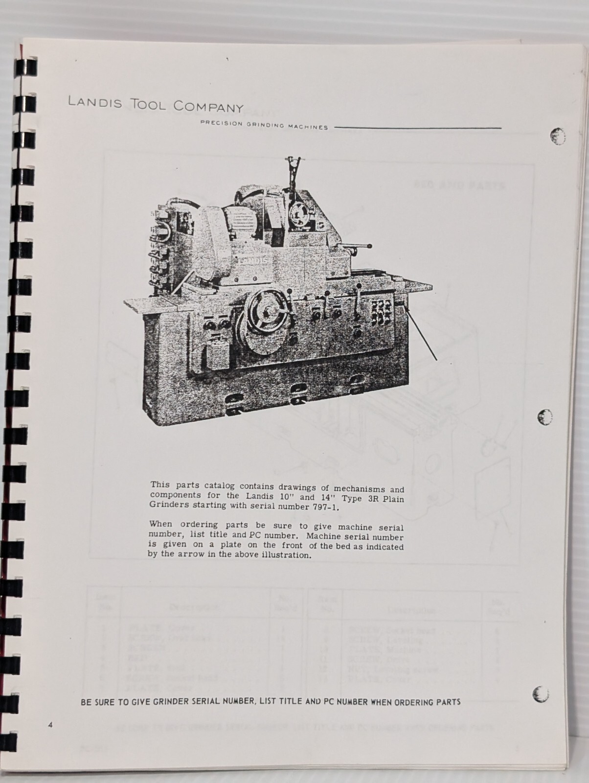 Landis 10″ & 14″ 3R Plain Grinding Machine Parts Catalog and Operator Handbook
