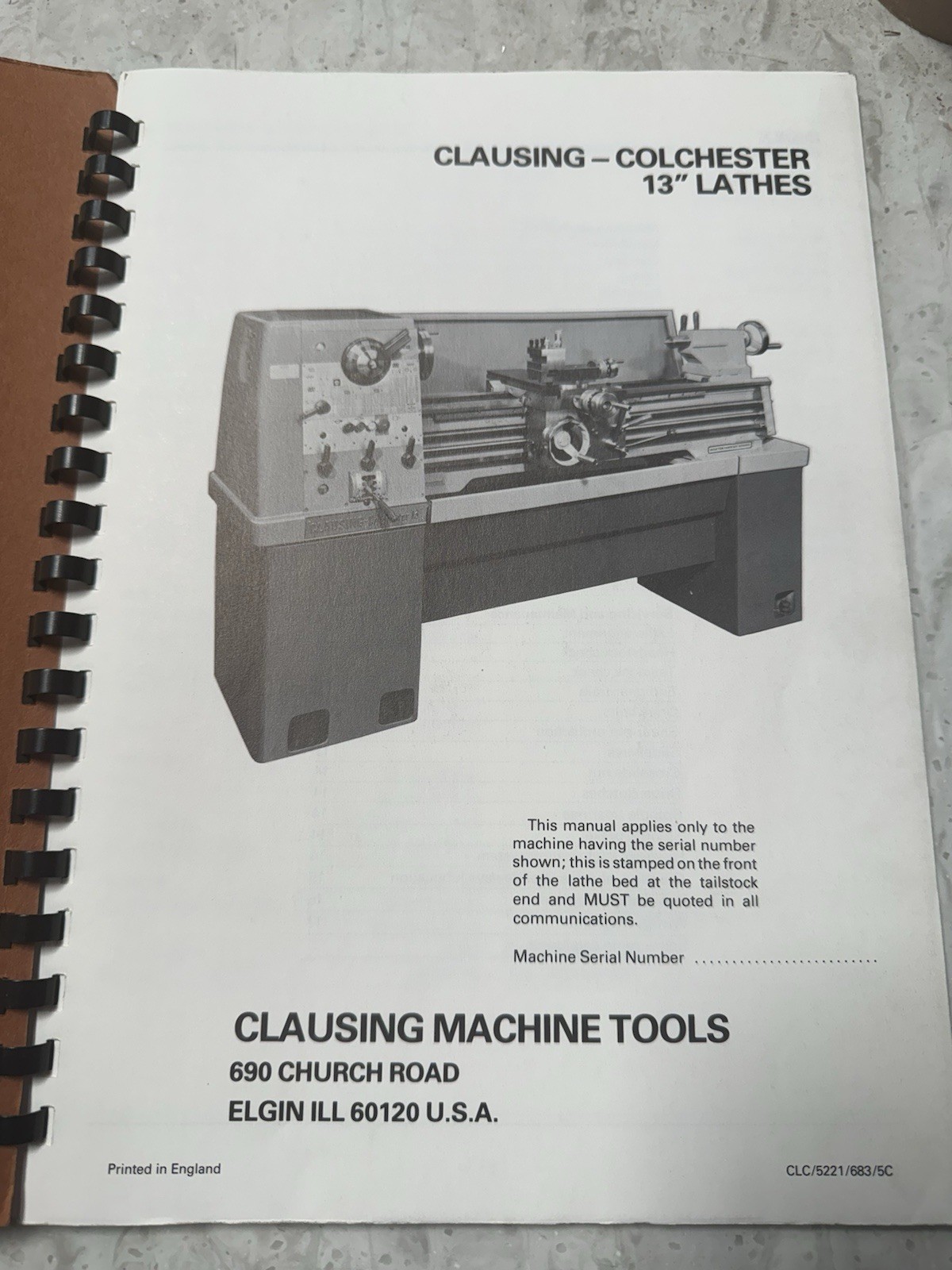 Clausing Colchester 13”Geared Head Engine Lathes Instructions And Parts Manual