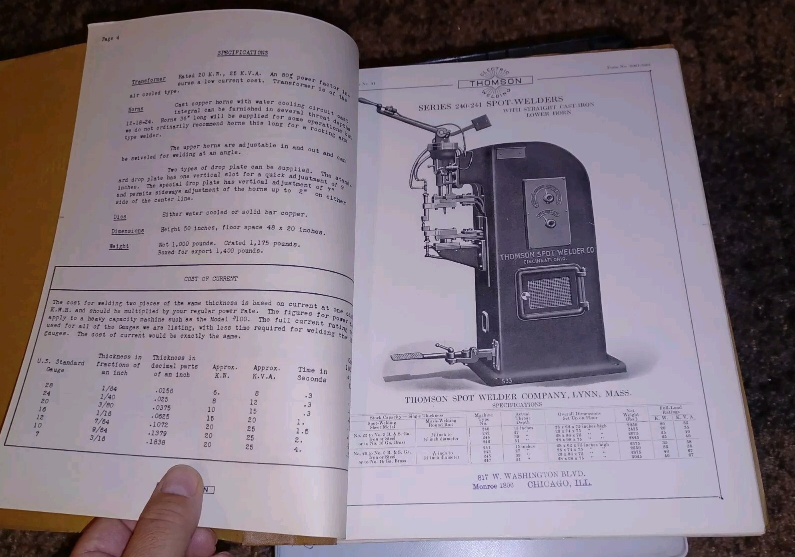 THOMSON PROCESS ELECTRIC WELDING COMPANY early 1900s Sales Catalog Book MACHINES