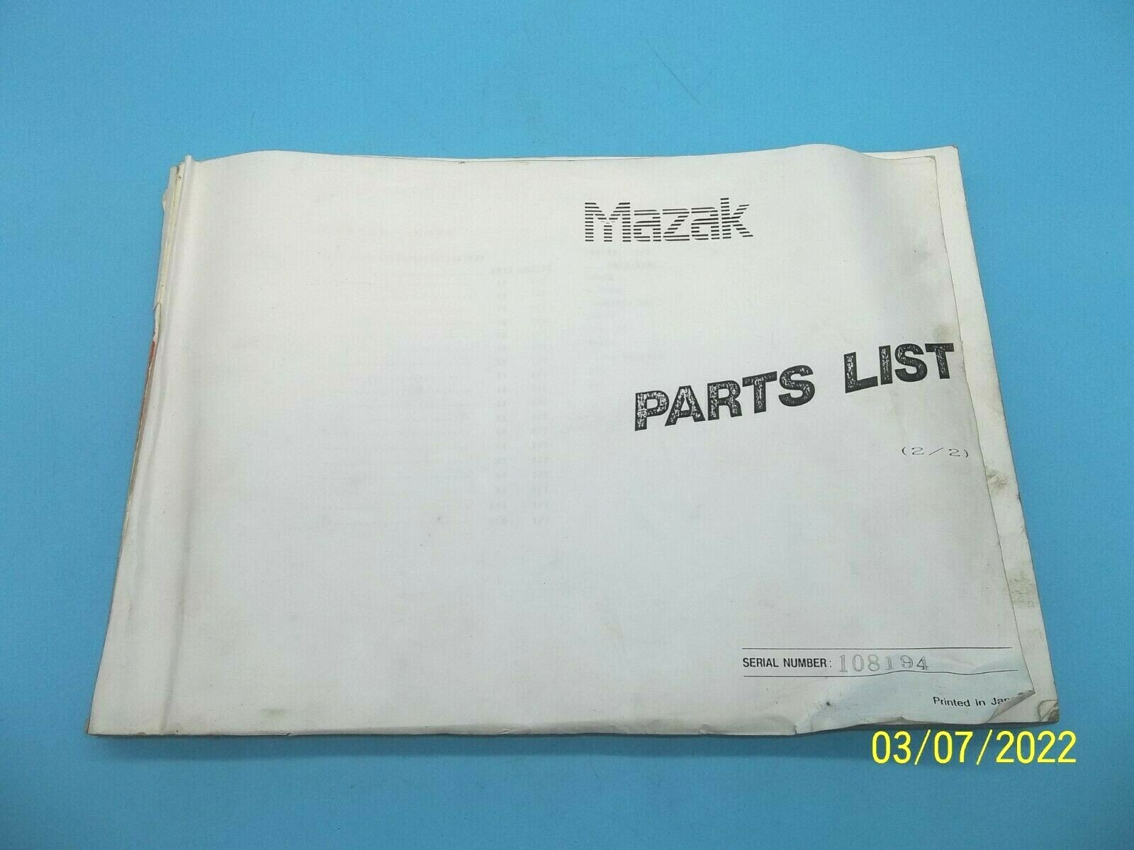 MAZAK MULTIPLEX 620 / 420 CNC LATHE MECHANICAL PARTS LIST H357LA0103E (MS-495)