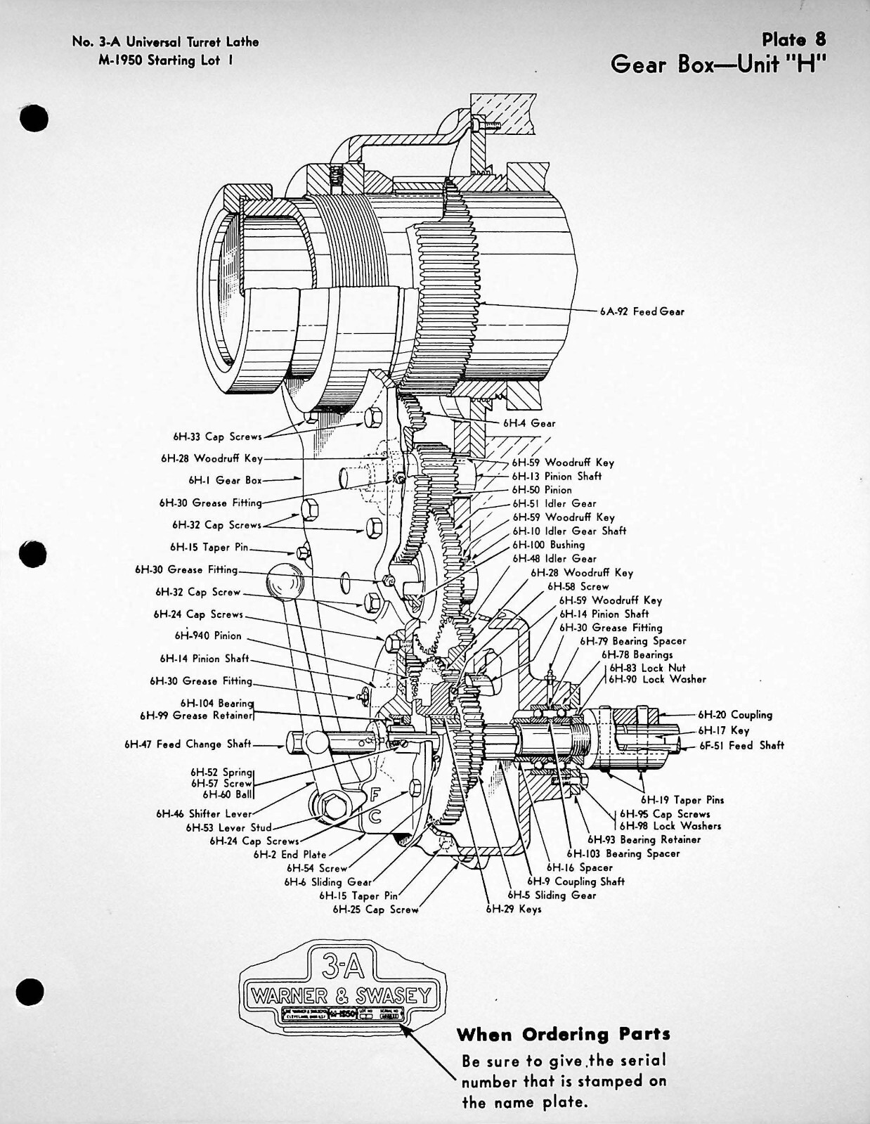 3 Turret Lathe Parts Manual Fits Warner & Swasey No. 3-A, Model M-1950 SW18