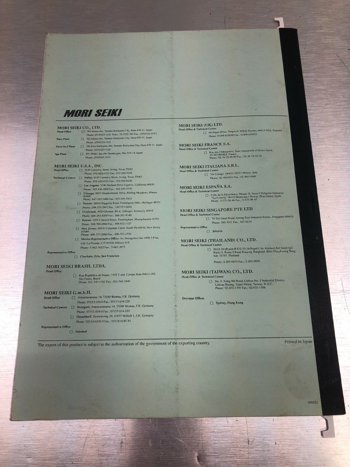 Mori Seiki Parts List – Applicable Model F-M1 – PLCEFRONM101