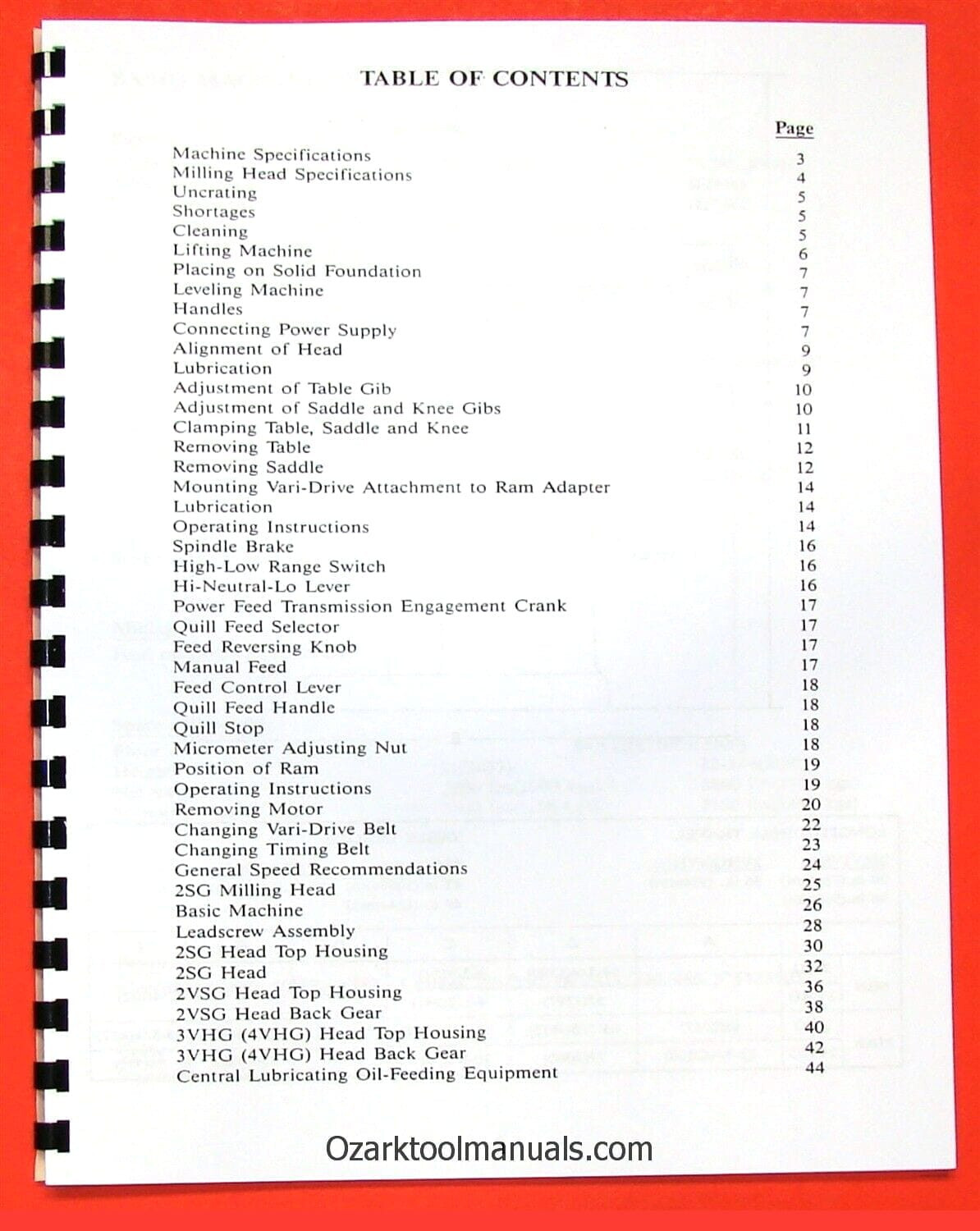 COMET 2SG, 2VSG, 3VHG, 4VHG Milling Machine Operation & Parts Manual 0164