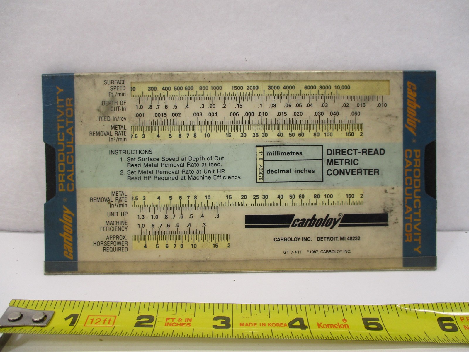 CARBOLOY Speed & Feed MACHINING Slide Calculator Metric Converter 1987 in VGC