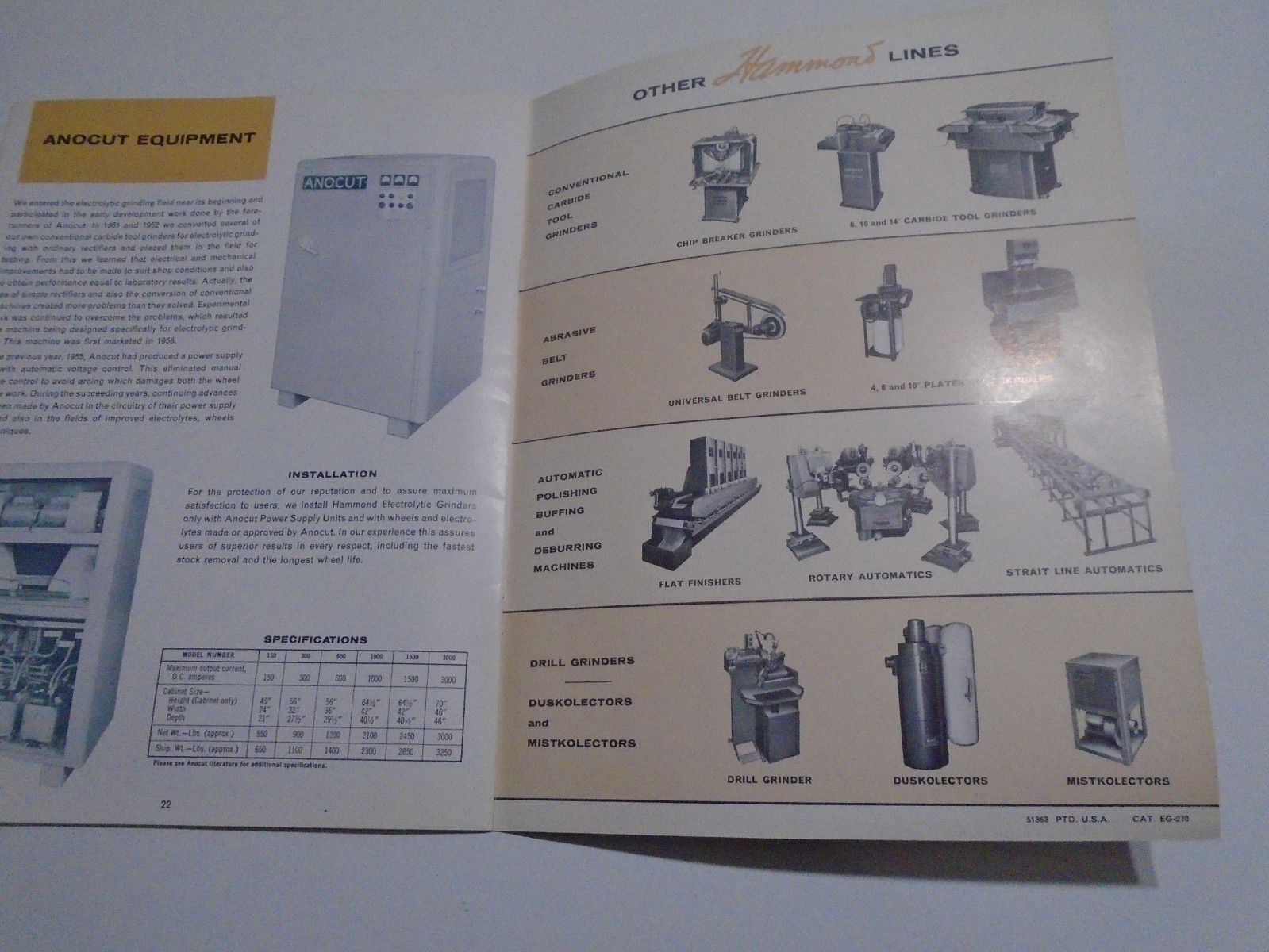 Hammons Electrolytic Grinders catalog EG-270 sce-10 sce-6 made in usa
