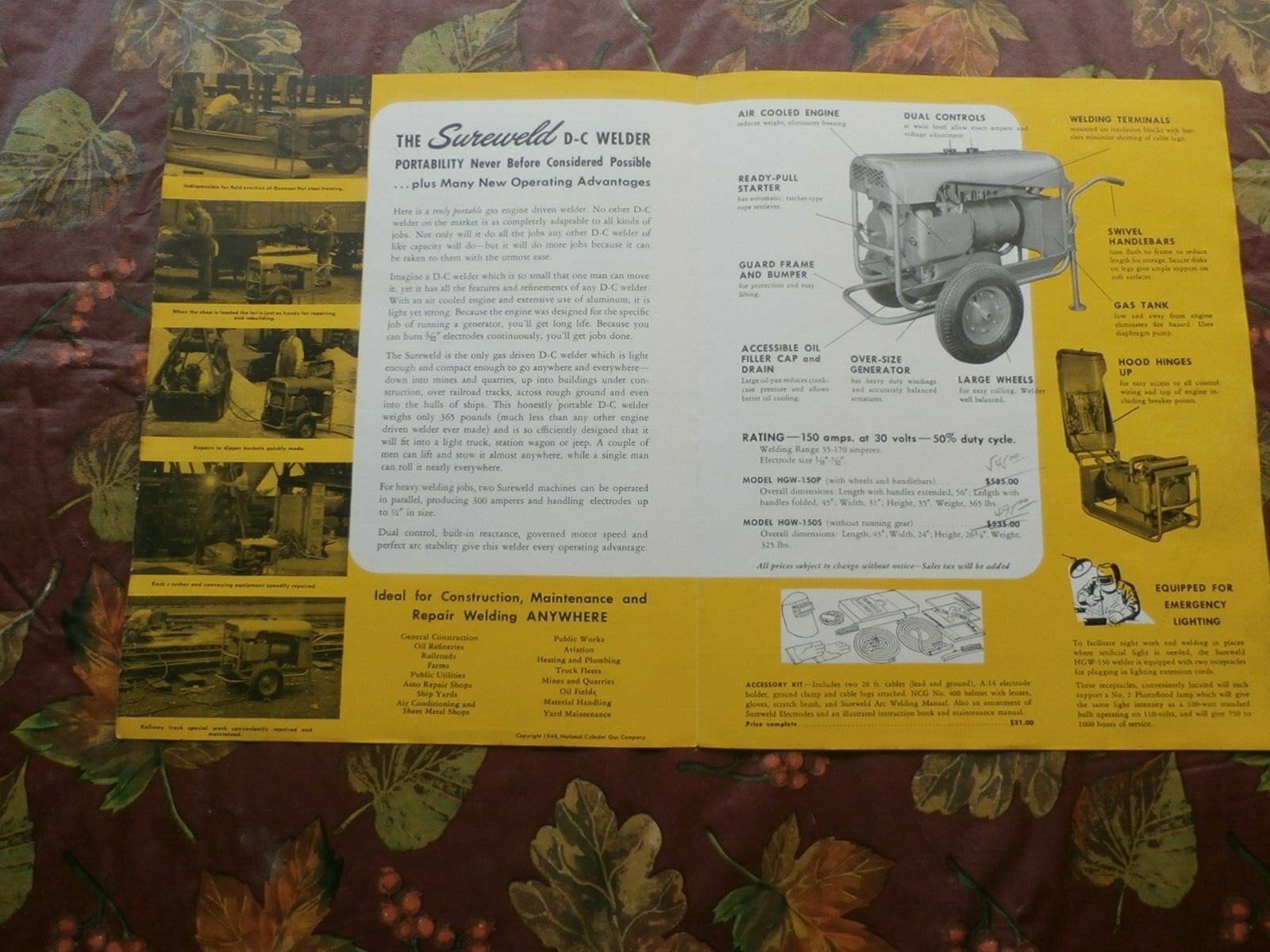1948 THE NEW SUREWELD A-C WELDER AND SUREWELD PORTABLE GAS DRIVEN D-C ARC WELDER