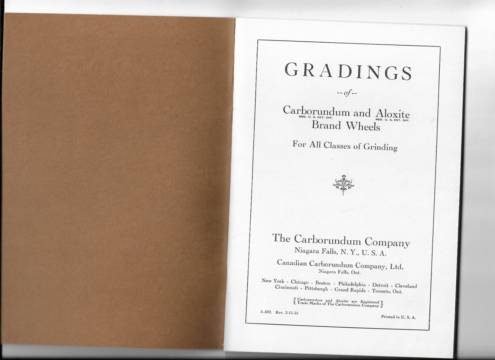 GRADINGS OF CARBORUNDUM AND ALOXITE WHEELS 1935 MANUAL