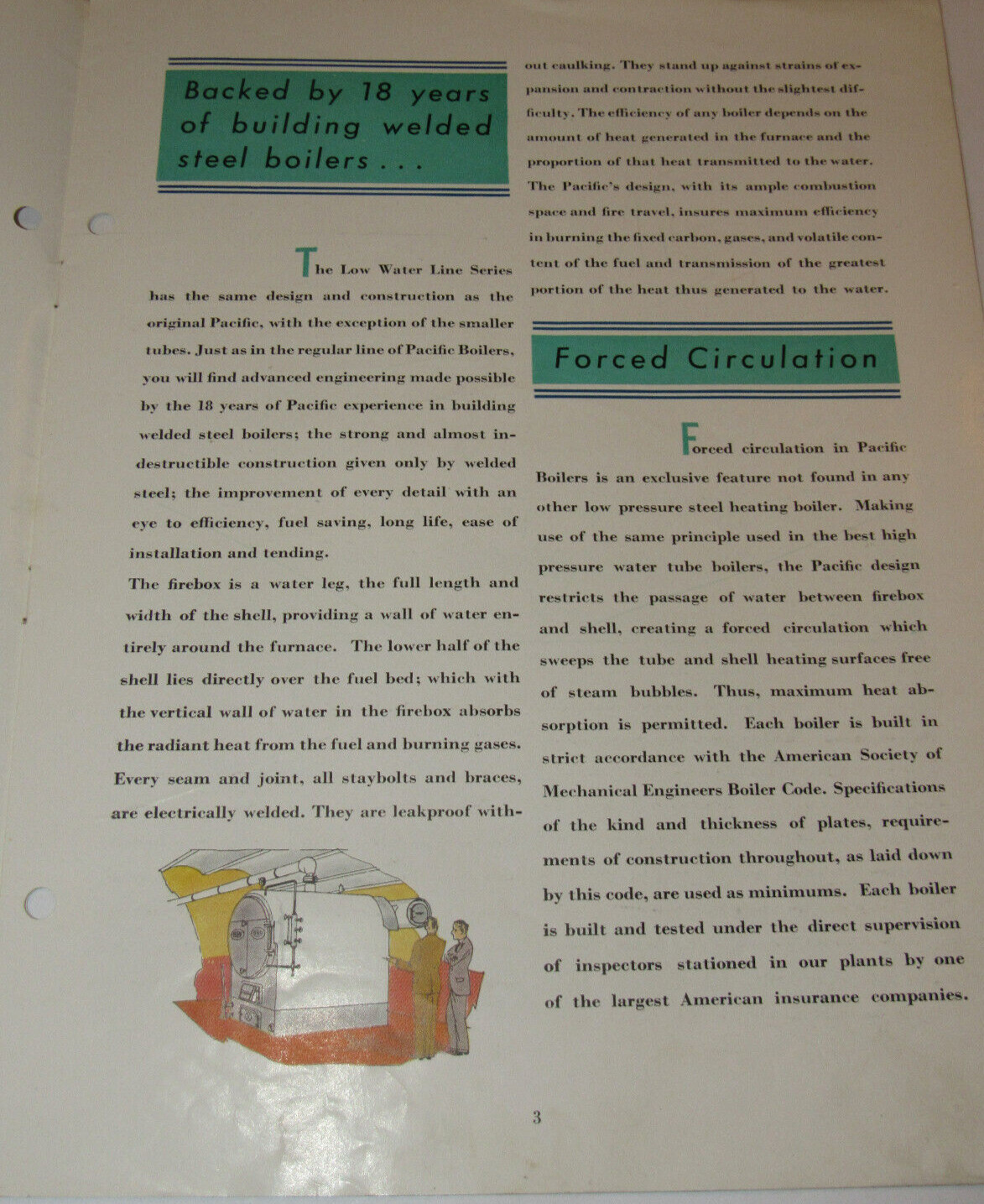 VINTAGE 1930 PACIFIC STEEL BOILER BROCHURE! THE LOW WATER LINE SERIES/PICS/SPECS