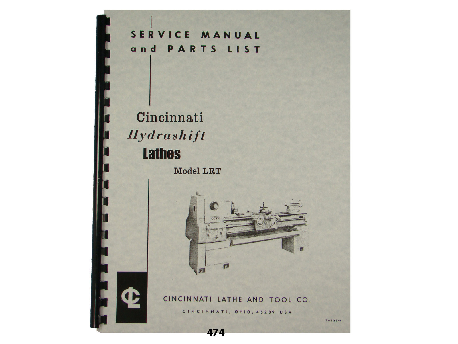 Cincinnati LRT Hydrashift Lathe Service Manual & Parts List *474