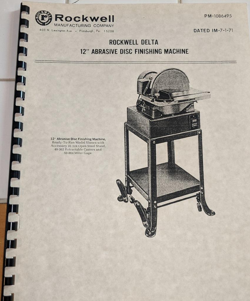 Rockwell 12″ Abrasive Disc Finishing Sander Operation Manual