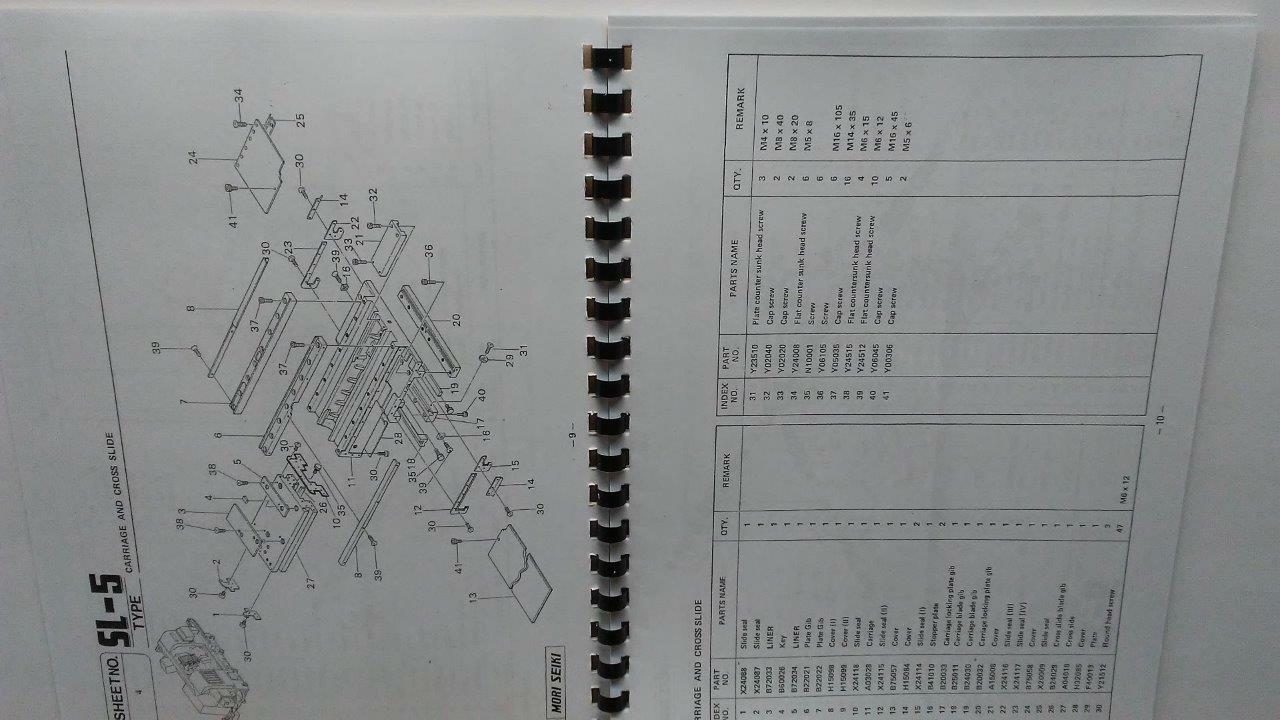 Mori Seiki SL-5 Slant Bed Lathe Parts Manual