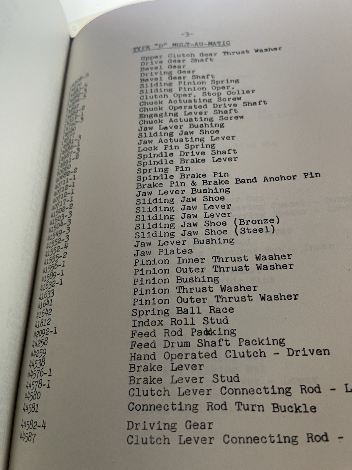 Bullard Stock Items List for Vertical Turret Lathe TYPEs”D” and “L” MultiAUMatic