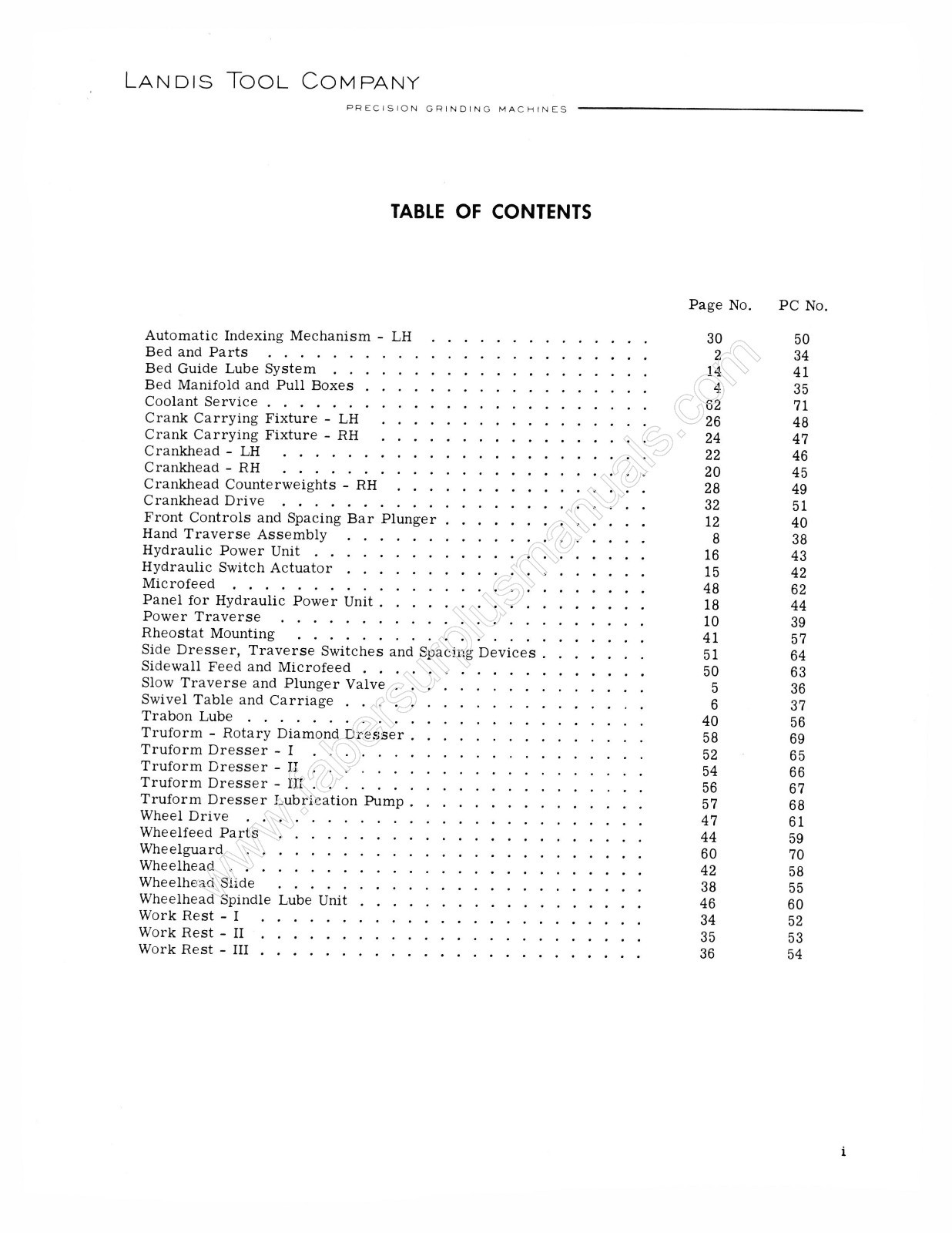Landis Type 4R & 4RH Crankpin Grinders Parts List Manual *1084
