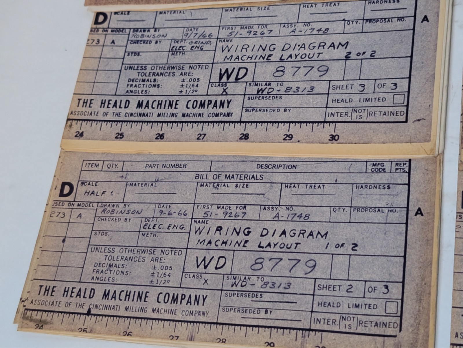 Heald Machine Co WD 8779 Wiring Diagrams Set of 8 Sheets, Vintage