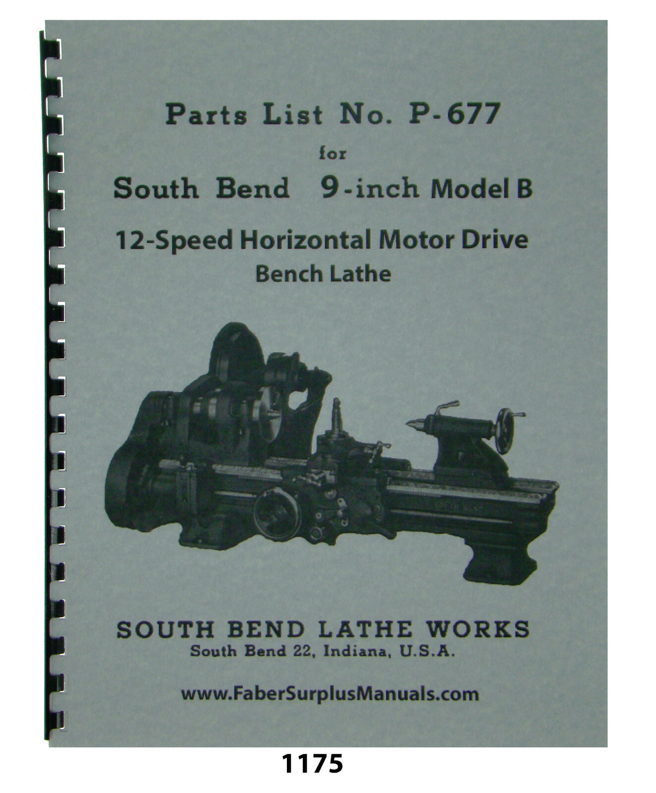 South Bend 9″ Model B Lathe 12 Speed Replacement Parts Manual #1175