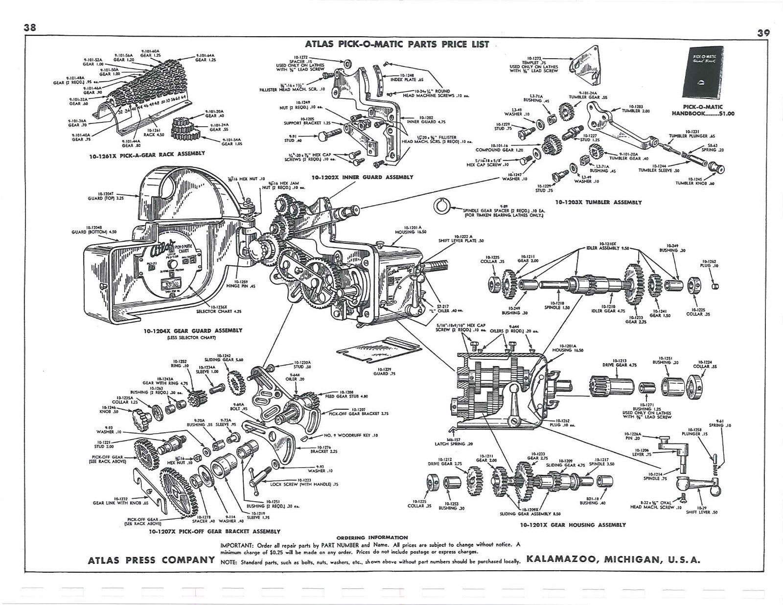 10in Metal Lathe & Threading Charts Operator Inst Manual Fits Atlas Pick-O-Matic