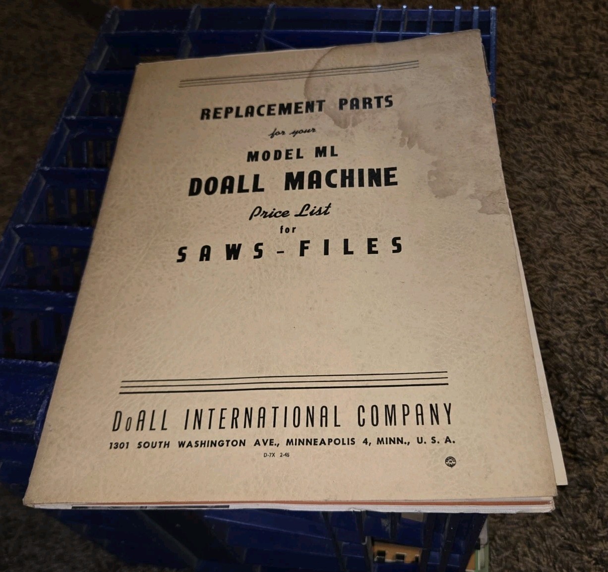DOALL SAWING MACHINE REPLACEMENT PARTS LIST MANUAL MODEL ML PRICE SAWS-FILES