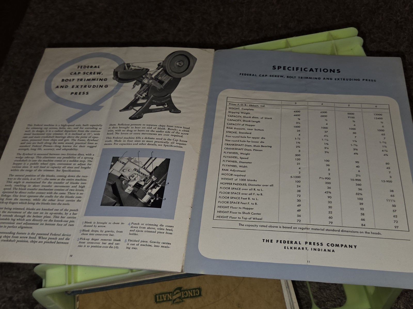 FEDERAL PRESS COMPANY Open Back Dial Feed SALES CATALOG BOOK Machinist Tool VTG