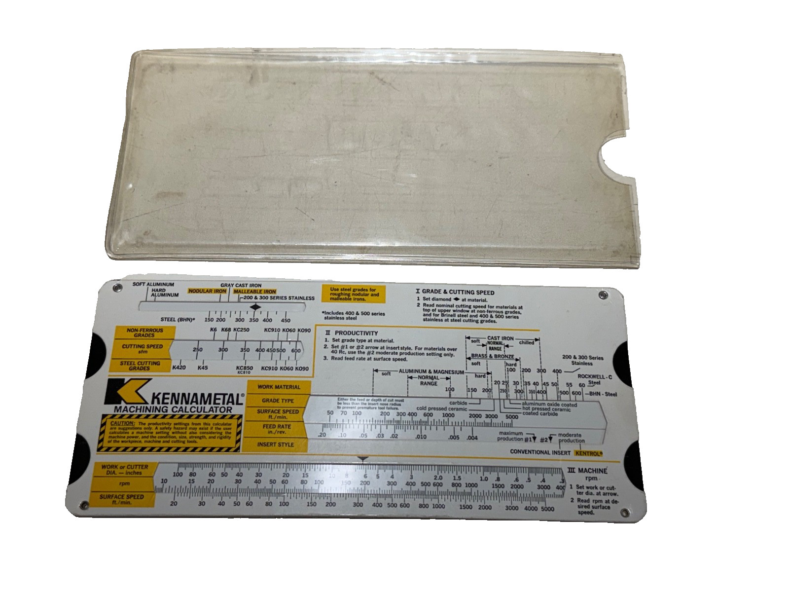 LOT of KENNAMETAL SLIDING CHART / MACHINING CALCULATOR