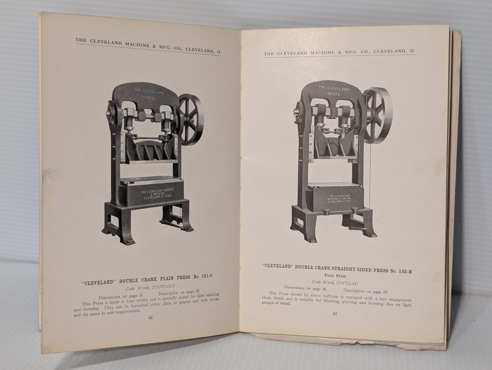 Vin 1916 Cleveland Machine & Mfg Power Presses, Shears, Dies, Illustrated Manual