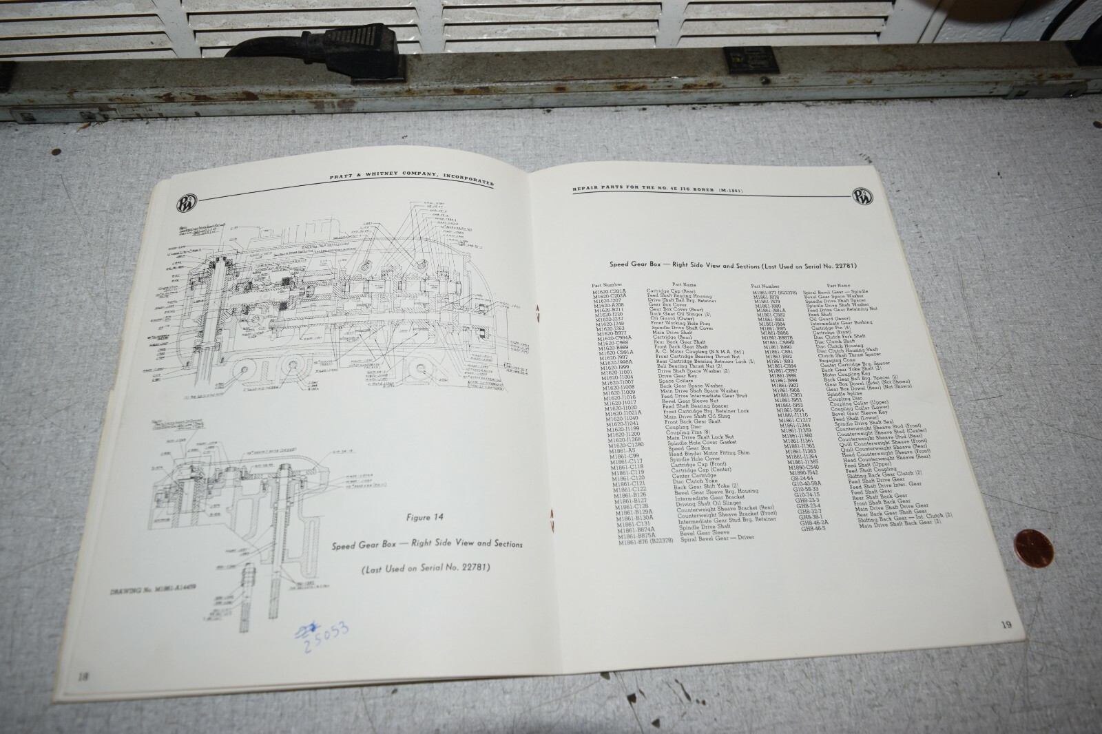 Pratt & Whitney No.4E Jig Borer M1861 Repair Parts Catalog Manual