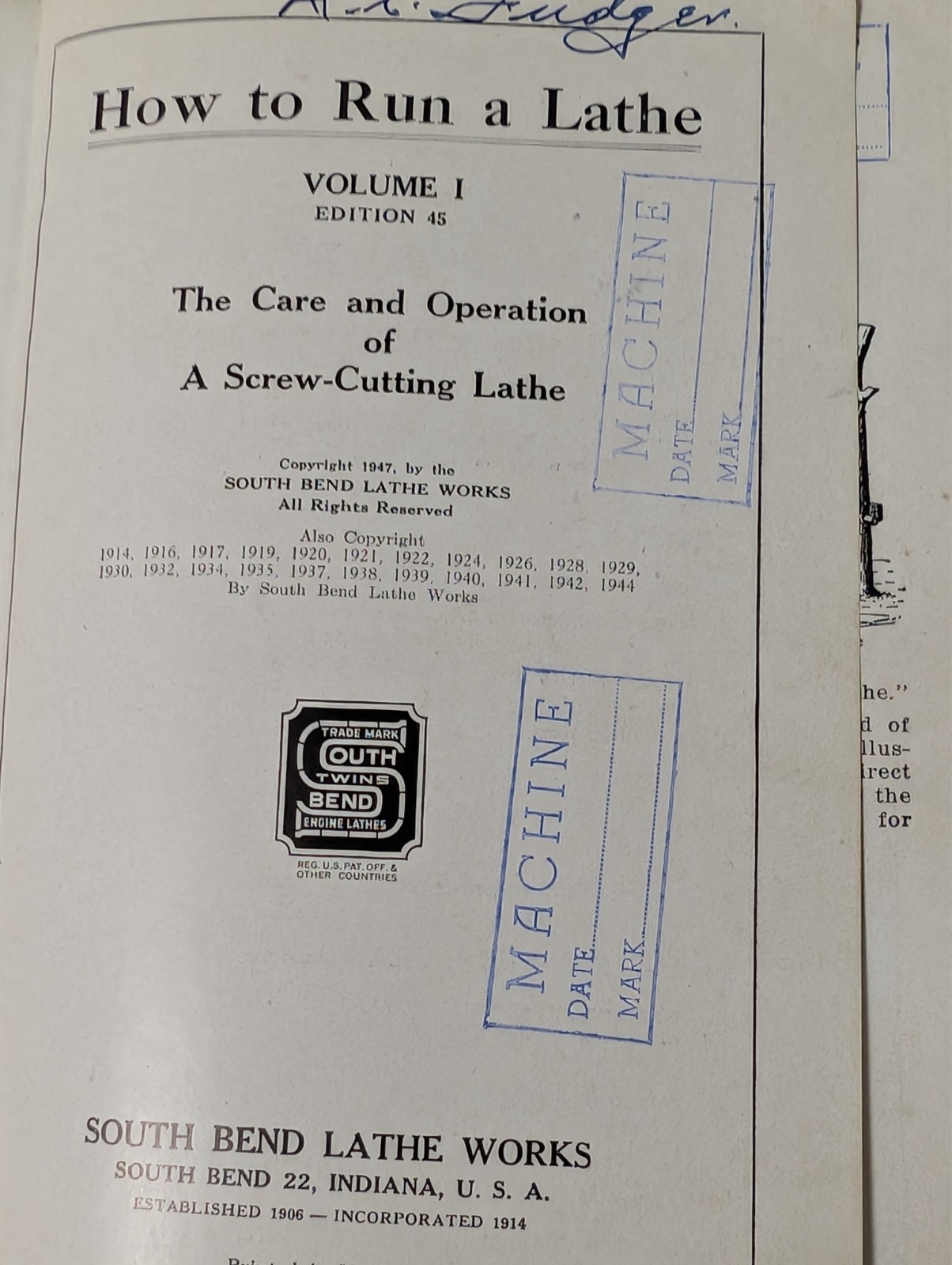 1943 HOW TO RUN A LATHE REFERENCE BOOK MACHINERY VOLUME 1 INFORMATION BOOKLET