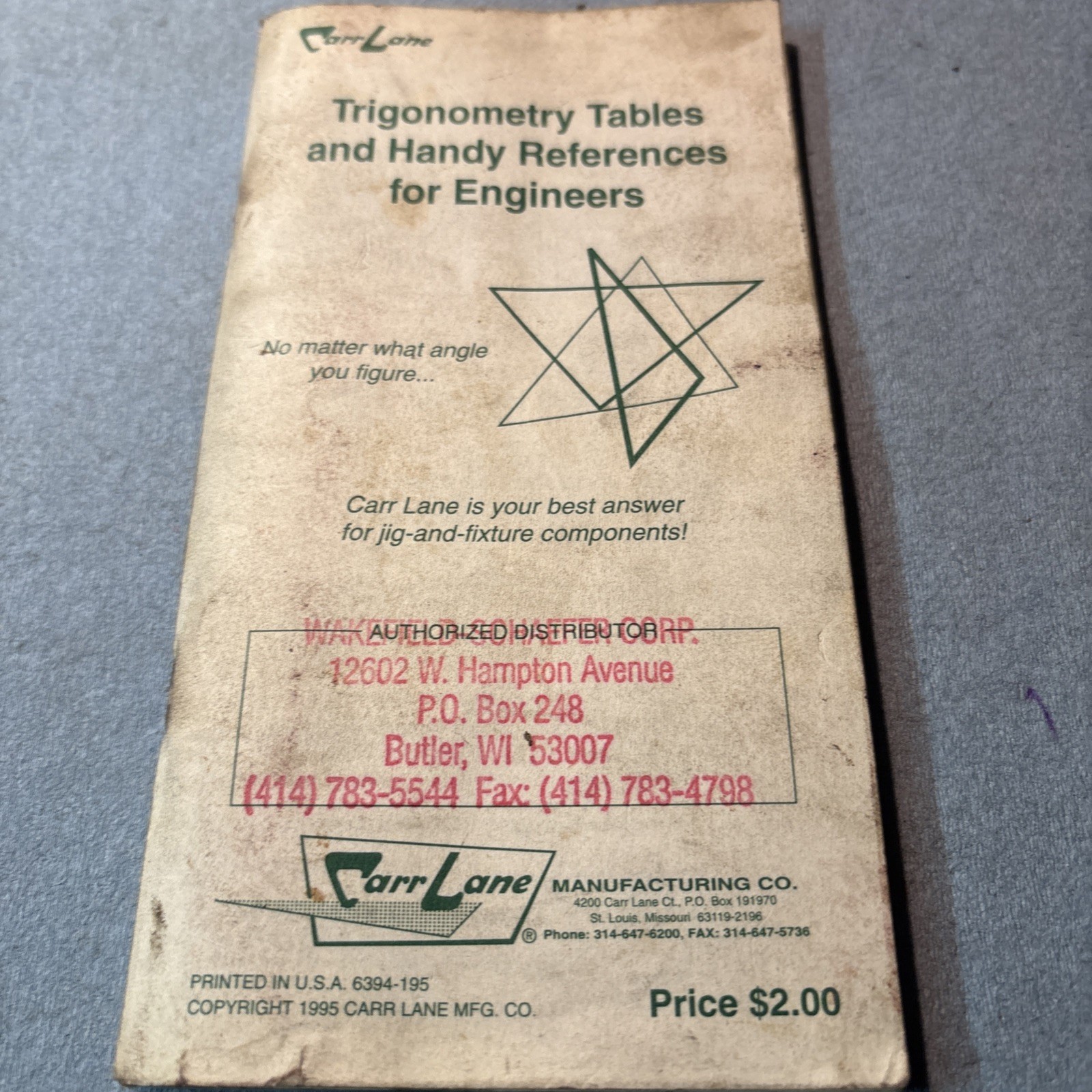 Vintage Carr Lane Handy Multipliers And Trigonometry Tables For Engineers