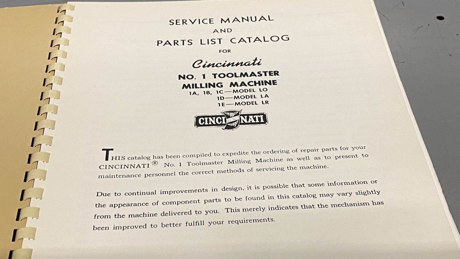 Cincinnati Milling Machine Co. No.. 1 Tool-master Milling Machine Manual