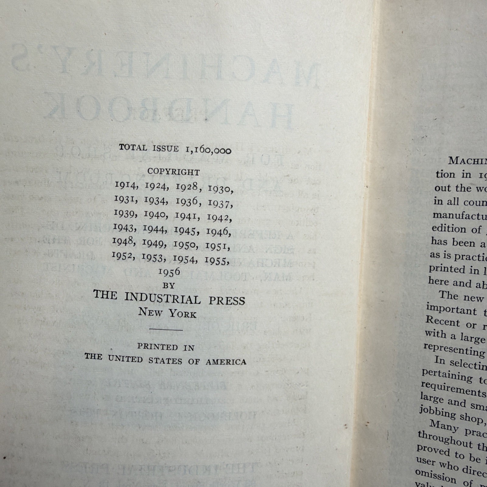 MACHINERY’S HANDBOOK For Machine Shop – 1956 Industrial Press 15th Edition