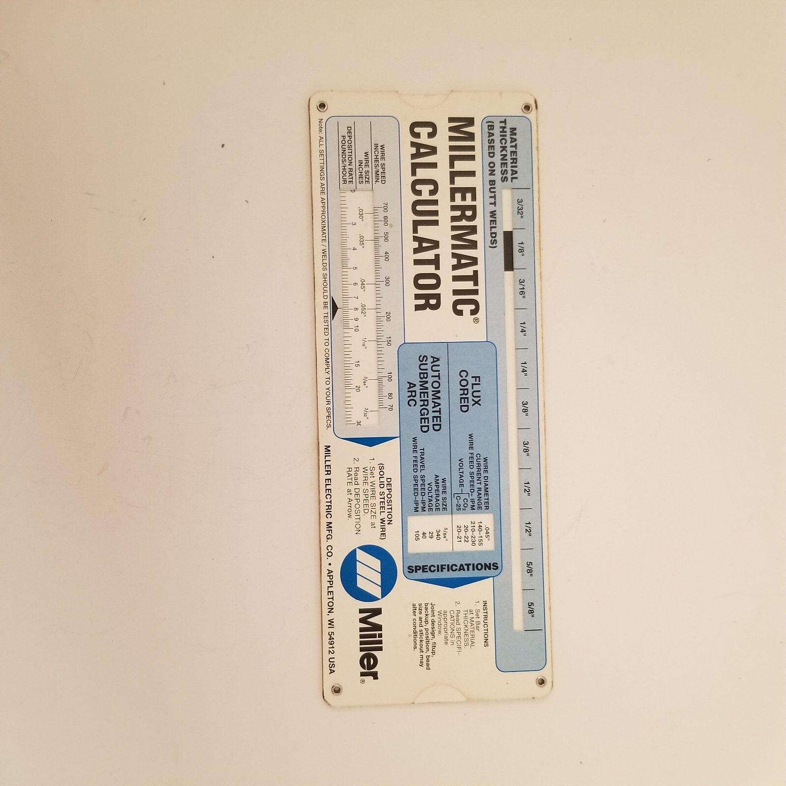 Millermatic Calculator Gas Metal-Arc MIG Welding, Amps, Volts, Gas