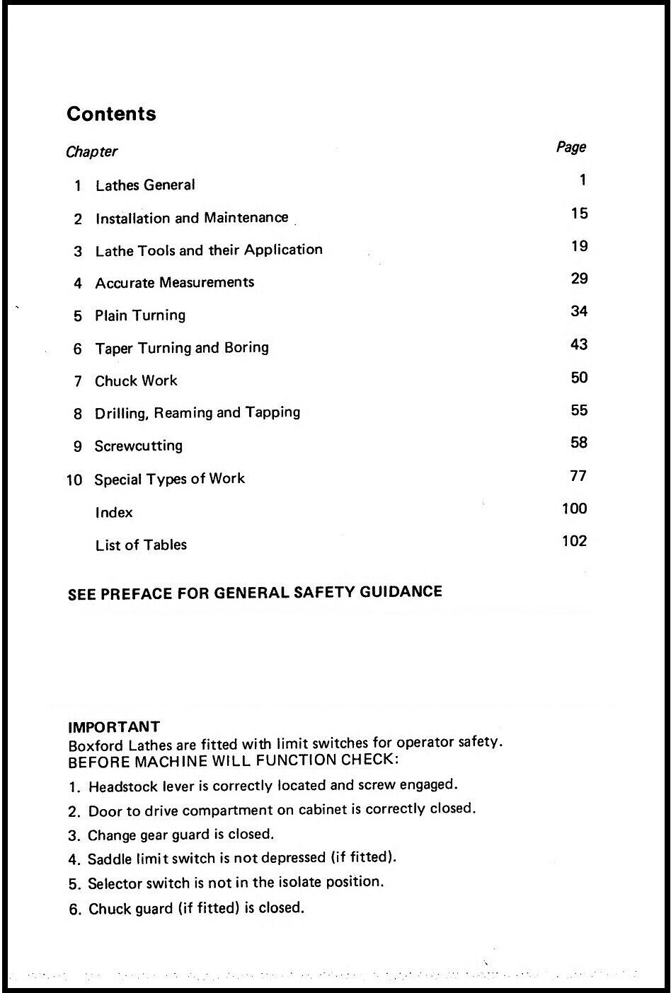CD Instruction Manual Fits Boxford Lathe – A Screwcutting Lathe 1988