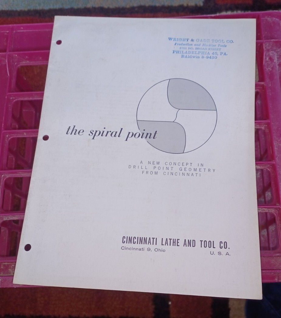 CINCINNATI LATHE TOOL COMPANY The Spiral Point DRILLS sales Catalog Book 1957