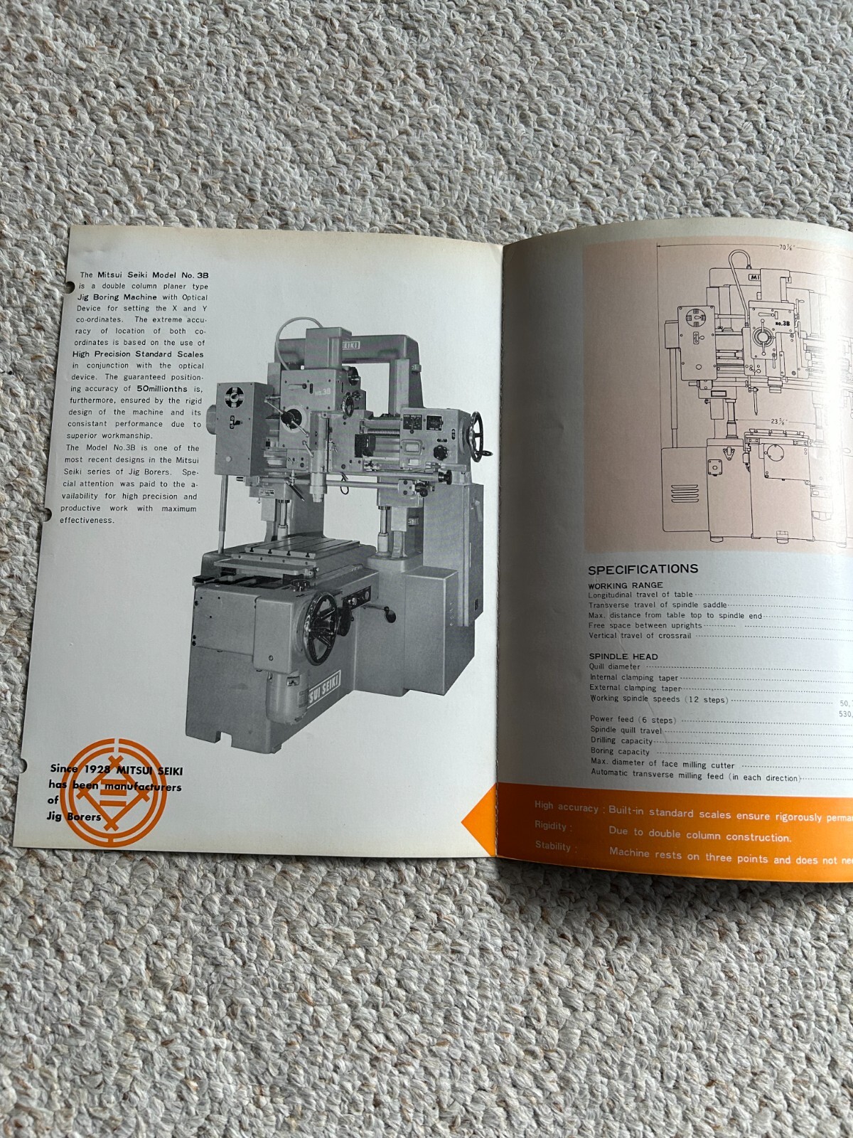 MITSUI SEIKI 3B OPTICAL JIG BORING MACHINE SALES CATALOG