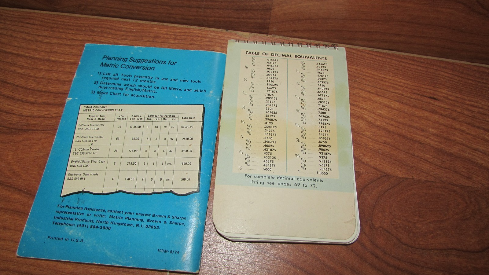 Vintage Machinist’s Practical Guide & Metric Conversion Planner Morse Machining