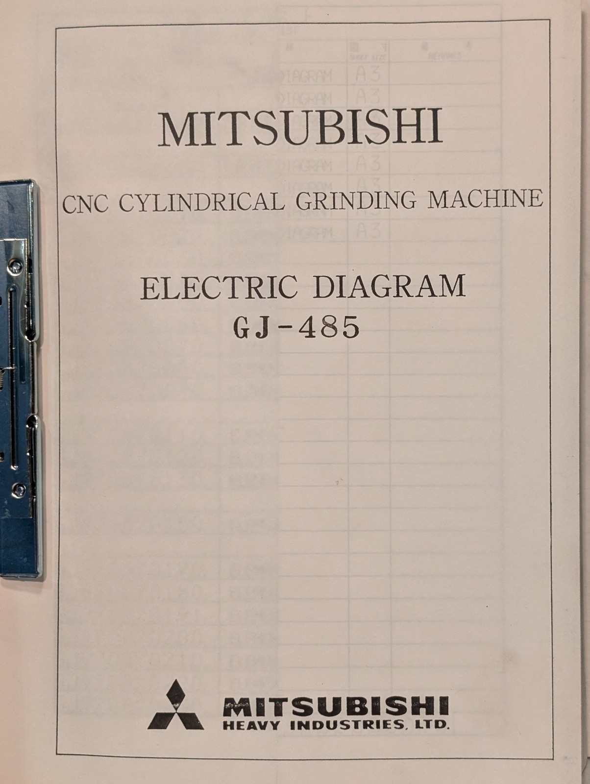 Mitsubishi GJ-485 Electric Diagram CNC Cylindrical Grinding Machine Manuals