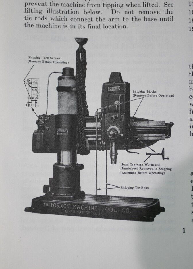 Fosdick Hydraulic Radial Arm Drills ALL Operations, Parts Manual (RARE ver.)
