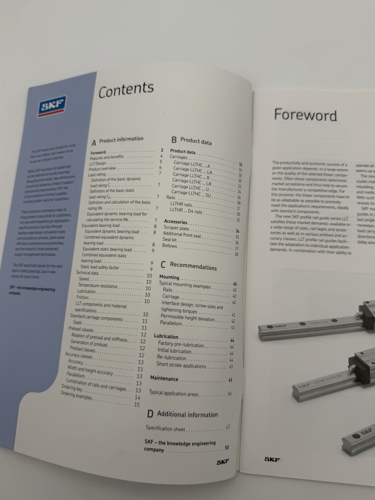 SKF Profile Rail Guides LLT Linear Motion Bearing Catalog Engineering Manual