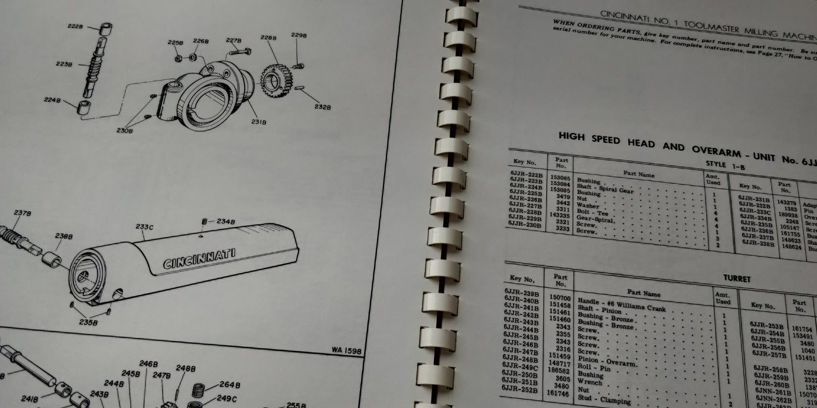 1967 Cincinnati Milling Machine ~ Toolmaster Mill Service Manual & Parts List
