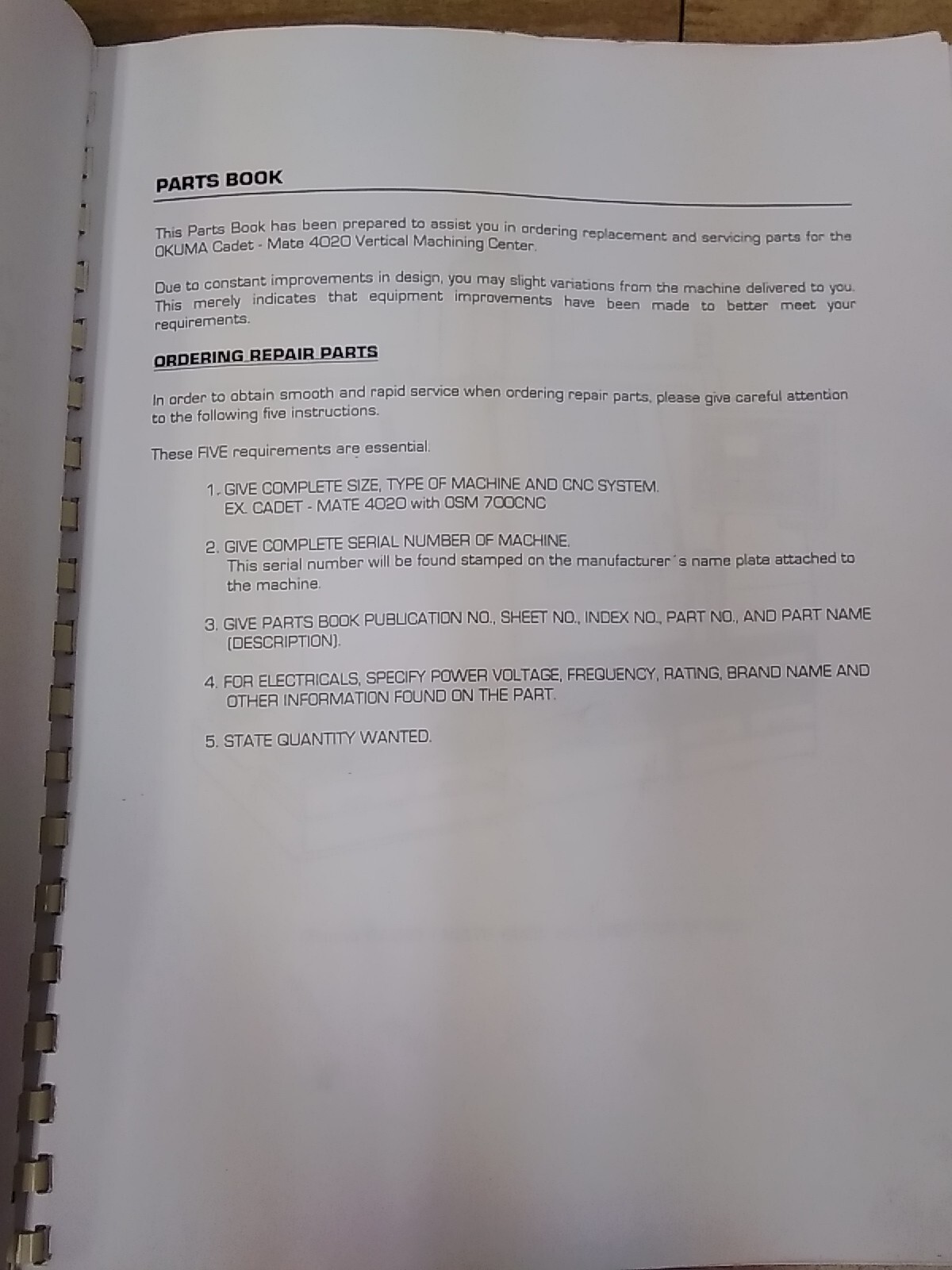 Okuma CADET-MATE 4020 OSP700M CNC Parts Book 0016
