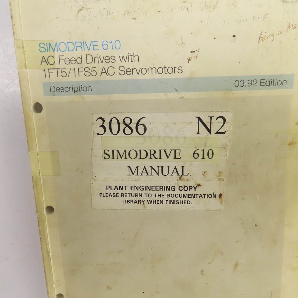 Siemens Simodrive 610 AC Feed Drives W/1FT5/1FS5 AC Serco Motors Manual 03.92