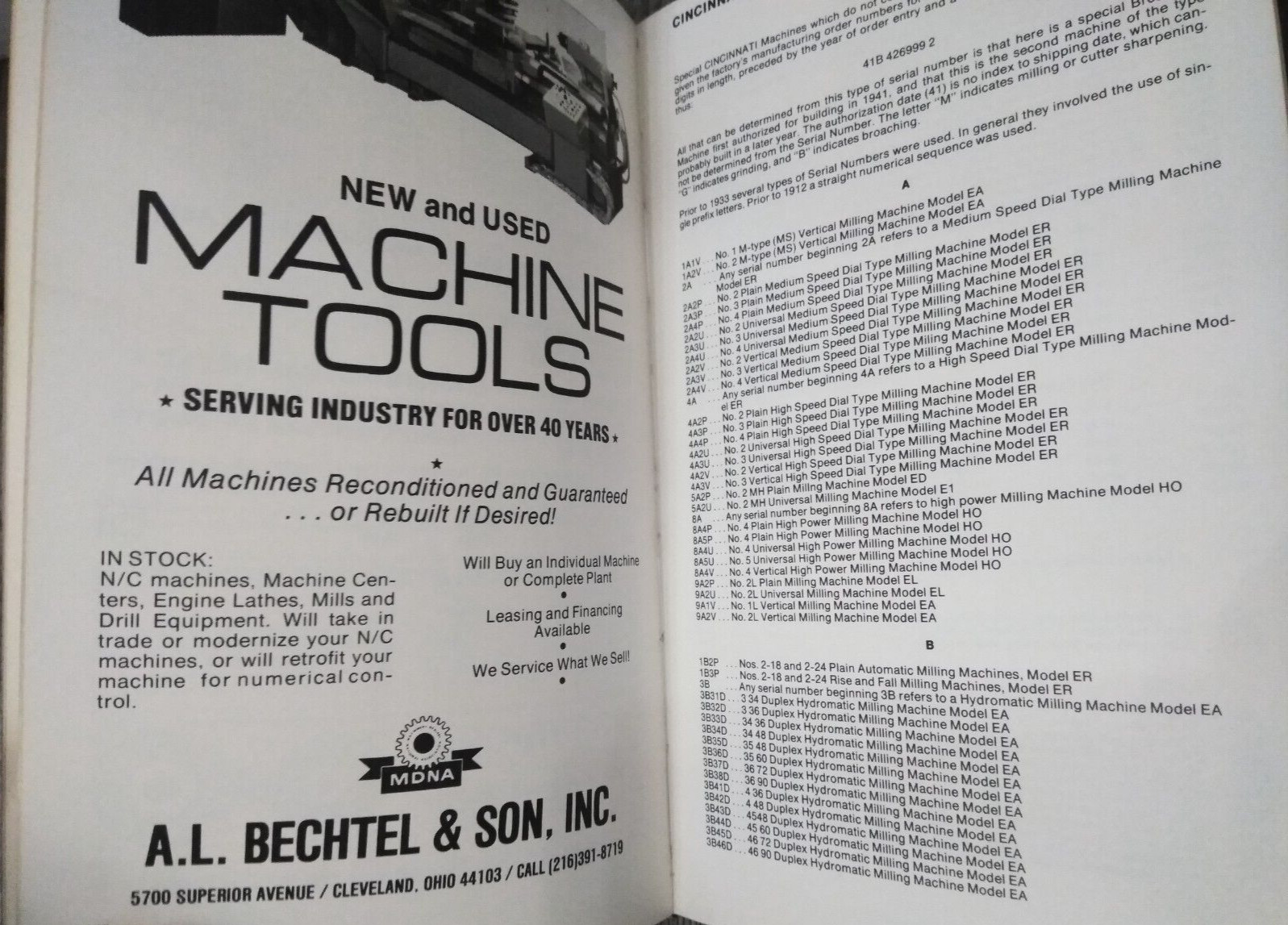 Serial Number Reference Book for Metalworking Machinery 5Tth Edition 1973/74