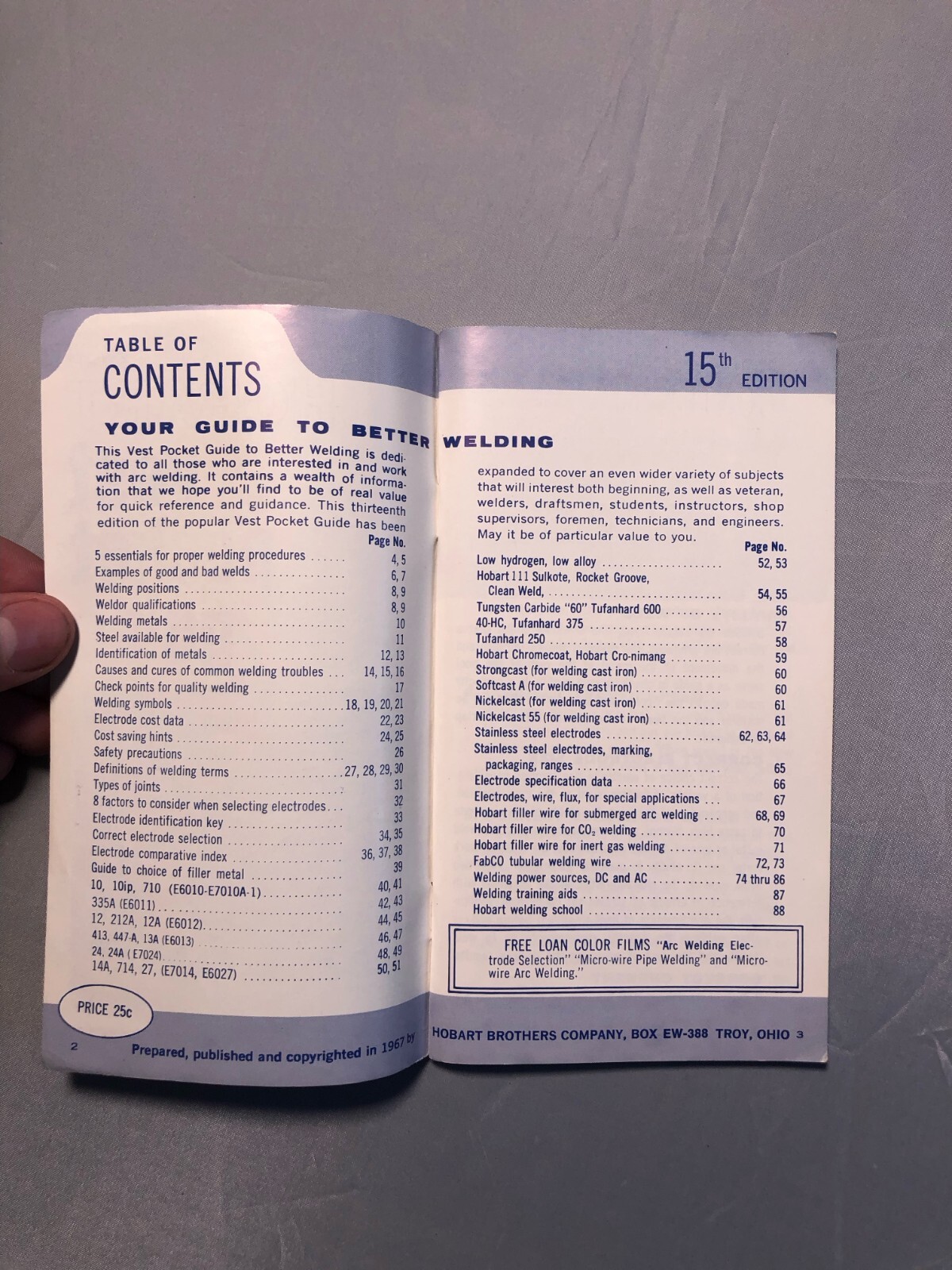 Hobart Vest Pocket Guide A Guide to Better Welding, 15th Edition, 1967
