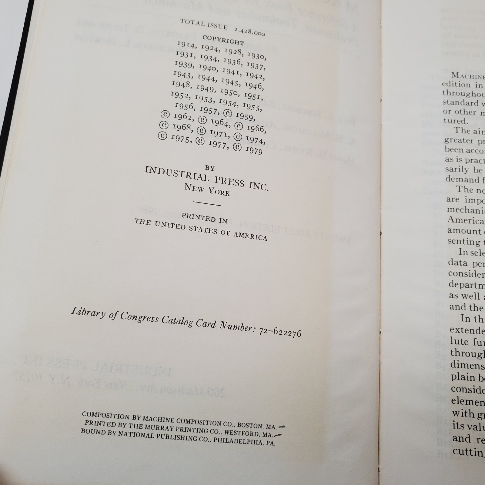 MACHINERY’S HANDBOOK 21st Edition, 1980, Industrial Press Inc, 2482 Pages