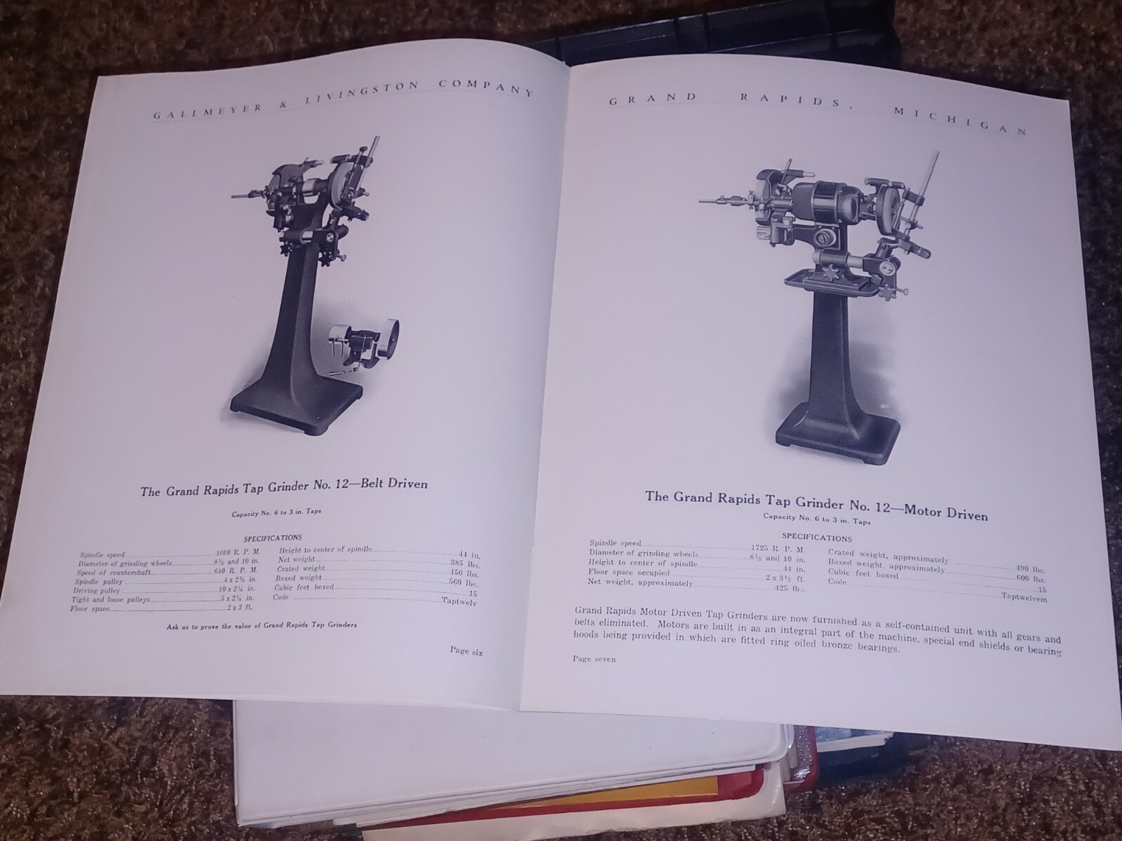 GALLMEYER & LIVINGSTON GRAND RAPIDS Michigan Tool TAP GRINDERS Catalog Book VTG