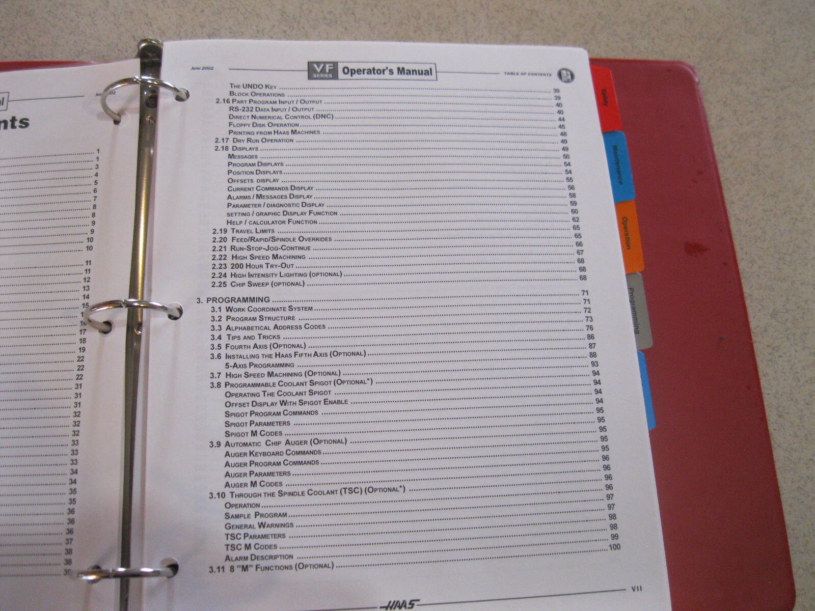 HAAS VF Series Programming and Operations Manual. June 2002. Excellent.