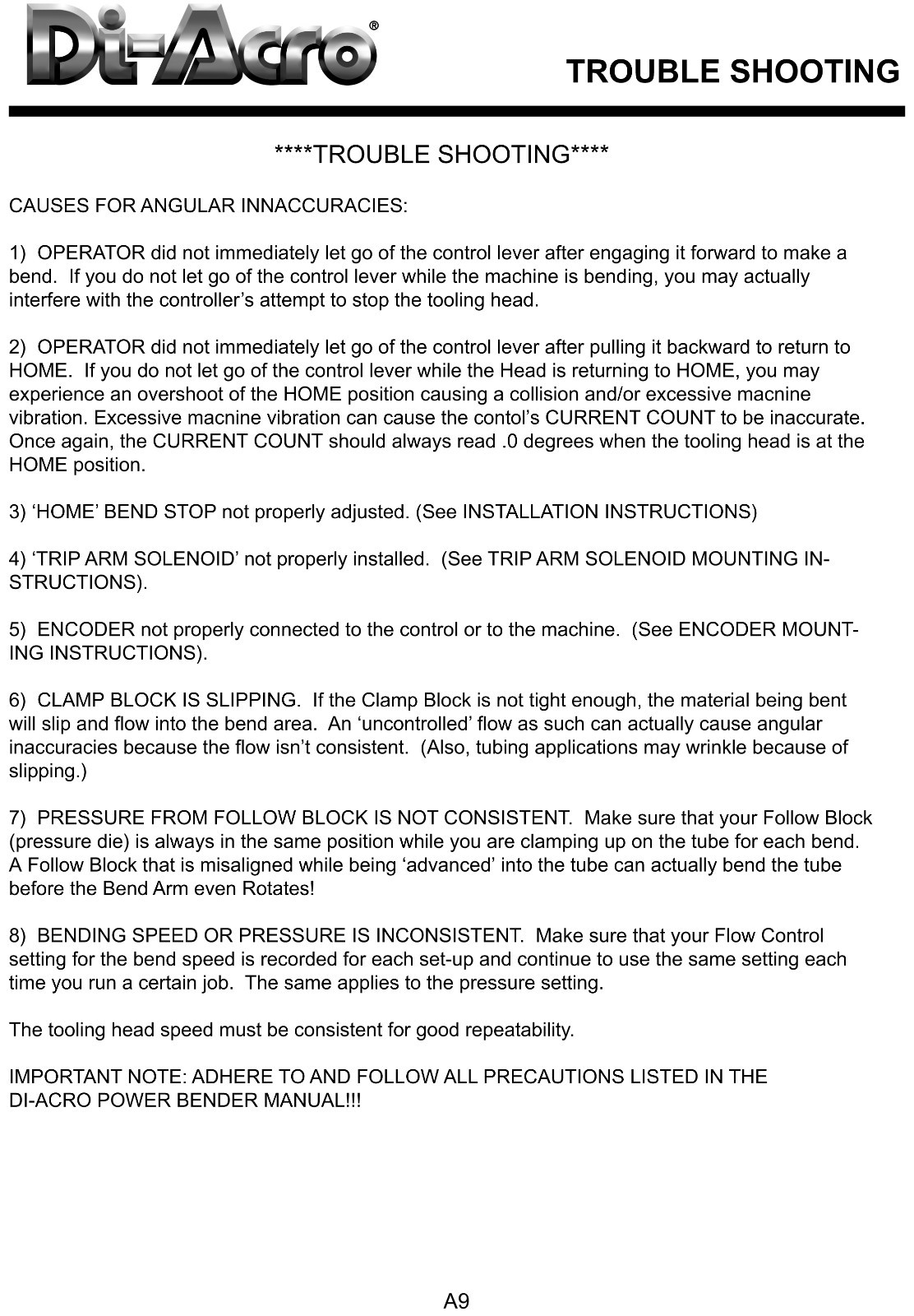 Di-Acro No. 6 & 8 Power Bender CNC Control Operators & Instruction Manual #1491